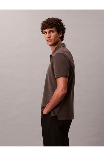 Calvin Klein Men Gray Monogram Pique Regular Short Sleeve Polo T-Shirt
