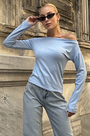 VAGGON Γυναικεία BEBE BLUE Boat Neck Basic Μπλούζα VS00732