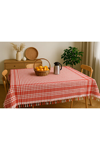 Bonny Home Fringed Piti Checkered Tablecloth 150X150 cm – Multi-Purpose Cover for Tableware & Picnic