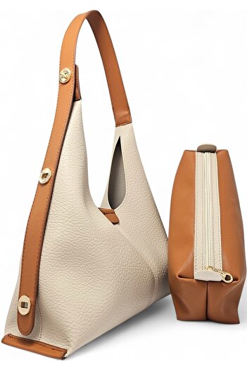 Evident Soft Textured Women's Shoulder Bag with Sand Beige Puppy Adjustable Lock Strap