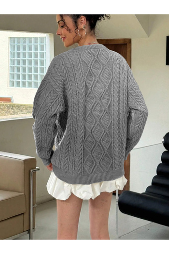 AQE FASHION Women's Comfortable Fit Hair Knitted Patterned Crew Neck Casual Winter Light Gray Knitwear Sweater