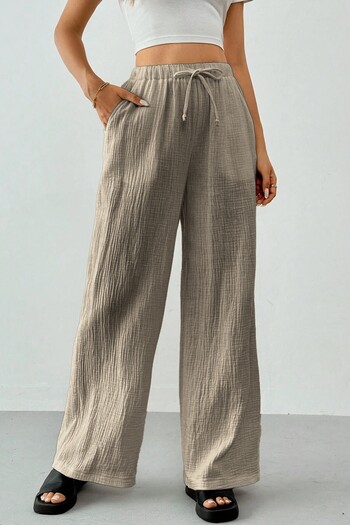 GHASSY CO. Ghassy Co. Women's 100% Cotton Muslin Ultra Light Palazzo Model Wide Leg Linen Blend Trousers
