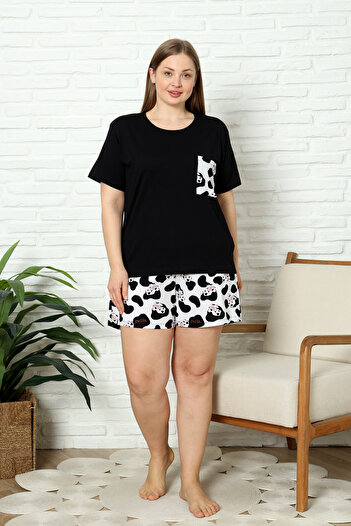 lacelove Nisanca 100% Cotton Plus Size Women's Pajama Set with Short Sleeve Shorts