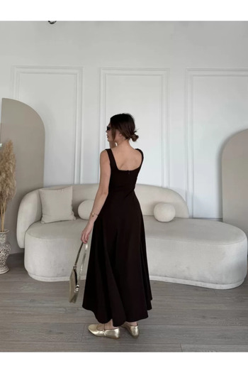 Moda Kayacan Αμάνικο μακρύ φόρεμα Fenix piel με ανοιχτή πλάτη - Καφέ