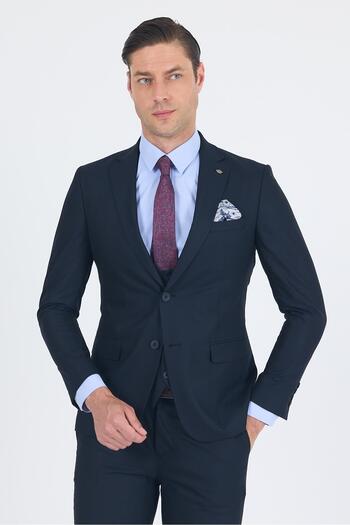 İmza Navy Blue Plain Cloth Leg Mono Collar 2 Buttons 6 Drop Slim Fit Basic Suit 1001250186_206