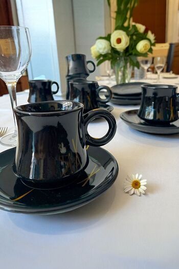 Sezka Life Turkish Coffee Cup 6 Person 12 Piece Coffee Cup Set Black Gold Gilded