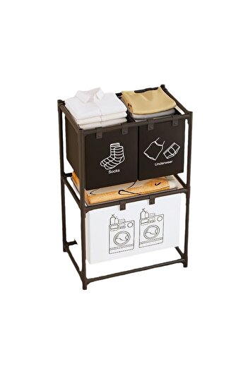 Brivoo® Metal Laundry Basket with 3 Levels and 4 Sections, Brivoo