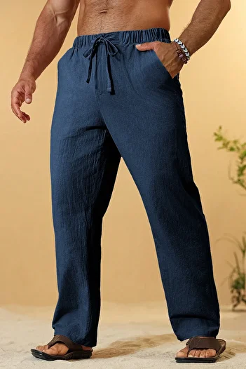 GHASSY CO. Ghassy Co. Men's 100% Cotton Muslin Linen Blend Comfortable Ultra Light Home Inside/Outside Linen Pants