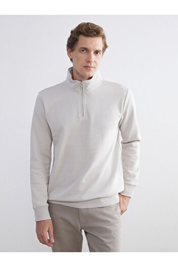 LC Waikiki Gray Stand Collar Long Sleeve Men's Thick Sweatshirt