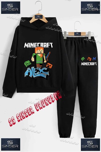 SS SİNSER Çocuk Unısex "MINICRAFT ALEX" Özel Baskılı Kapşolu Eşofman Takımı