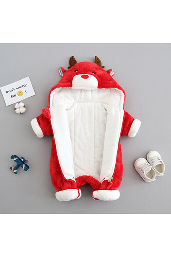 Superbaby Red plush jumpsuit - Red reindeer