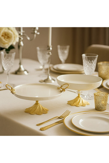 Sillage Home Luxury Porcelain Presentation Plate and Bowl Set – Gold Metal Legs