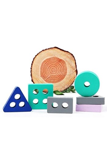 Mixbo Montessori Wooden Creative Game Mixbo, Construction and Stacking Geometric Shapes, 17 Pieces, Multic