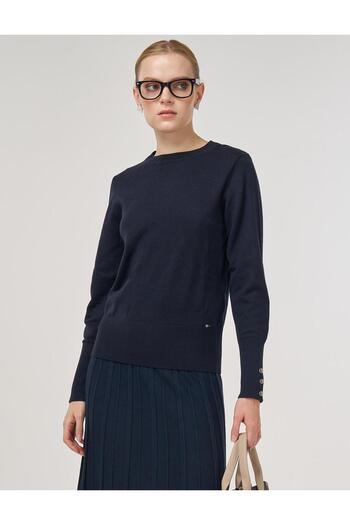 Kayra Button Detailed Wool Knitwear Sweater Navy Blue