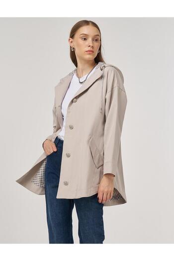 KYR Hooded Short Trench Coat Stone