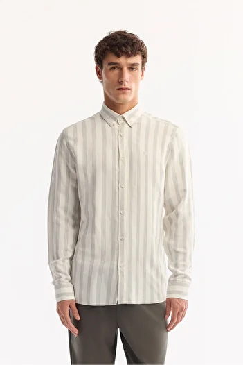 Avva Men's Comfort Fit Gray Bottomed Collar Striped Soft Touch Shirt A52Y2112