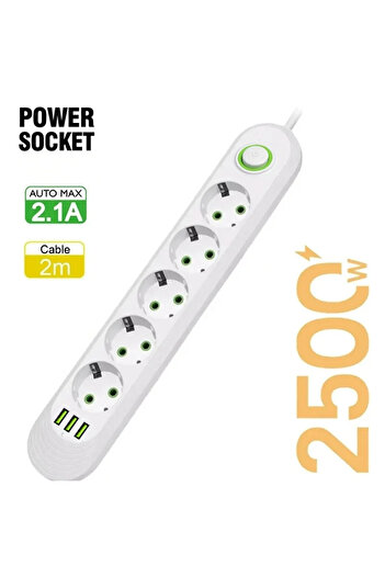 Choice EU Plug White 5 Ports 2M Cable EU Plug Socket Network Filter Round Pin AC Outlet Electrical Charge A