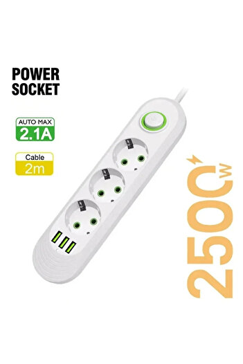 Choice EU Plug White 3 Ports 2M Cable EU Plug Socket Network Filter Round Pin AC Outlet Electrical Charge A