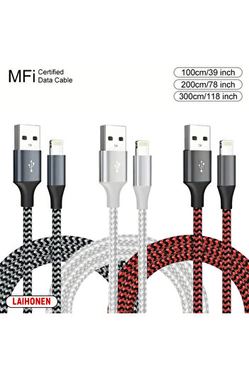 Choice 2m 3PC Mixing 1M 2M 3M USB A To Lightning MFi Certified Cable For iPhone 14 13 12 11 X XR Pro Max F