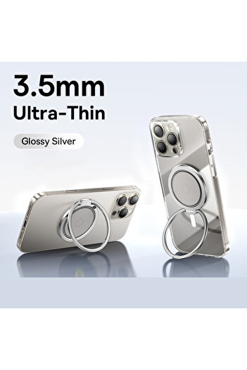 Baseus Glossy Silver Magnetic Phone Holder Finger Ring Buckle MagSafe Wireless Charging for iPhone 1