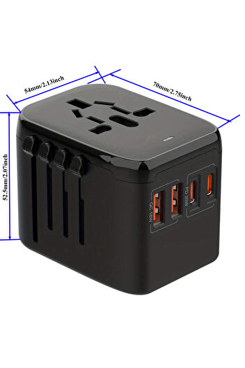 Choice Universal Plug black GaN 20W International Power Adapter,2 USB-C & 2 USB-A Fast Charging Travel Char