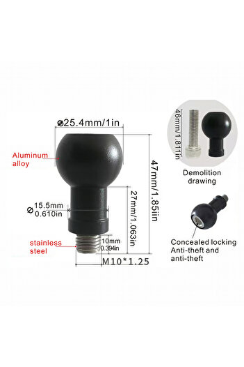 Choice 1pcs 25.4mm M10 Aluminum 17mm/25mm Ball Head Adapter to M6 M8 M10 Bolt for RAM Garmin Mount Motorcyc