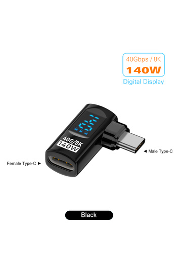 Choice محول L1 أسود 140 واط USB C بزاوية 90 درجة على شكل حرف U محول USB4 Type C بسرعة 40 جيجابت في الثانية مع شاشة LED