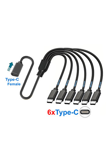 Choice 6 كابلات موزع USB C ذكر 50 سم 50 سم 1 إلى 4 كابلات USB C ذكر أنثى 4 منافذ كابل شحن USB C E