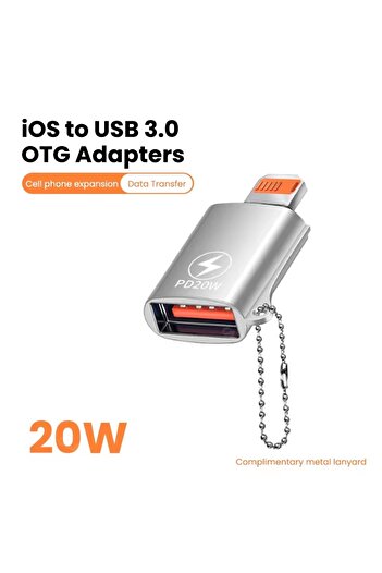 Choice محول USB 3.0 OTG فضي اللون لأجهزة iPhone 14 13 12 11 Pro XS Max XR X 8 Plus 7 6s iPad Lightning Male T