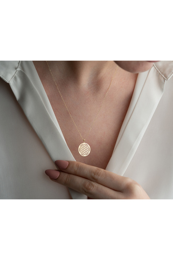 Minimal Kolye 14 Ayar Altın Yaşam Çiçeği Kolye – 1.5 cm