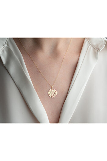 Minimal Kolye 14 Ayar Altın Yaşam Çiçeği Kolye – 1.5 cm