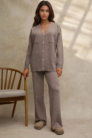Hiccup V-Neck Cardigan & High Waist Wide Leg Pants Knitwear Set