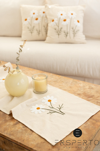 Ersperto Buldan Cloth Daisy Embroidered Runner 45X150Cm