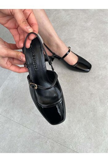 leopar by çetinay “Marie Élégance Luxe | Kadın Siyah Rugan Boydan Kalın Petli Ful Ortopedik Bantlı Ayakkabı”