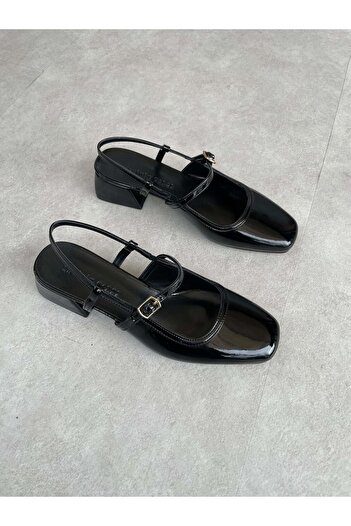 leopar by çetinay “Marie Élégance Luxe | Kadın Siyah Rugan Boydan Kalın Petli Ful Ortopedik Bantlı Ayakkabı”