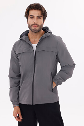 freemen Men's Anthracite Hooded Nova Fabric Lightweight and Durable Stylish Seasonal Water and Windproof Raincoat