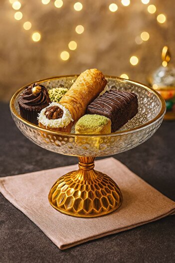ALMASA Glass dessert serving plate with base