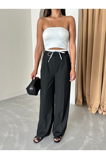 My Blog Black Waistband Detailed Side Zipper Trousers - 3340