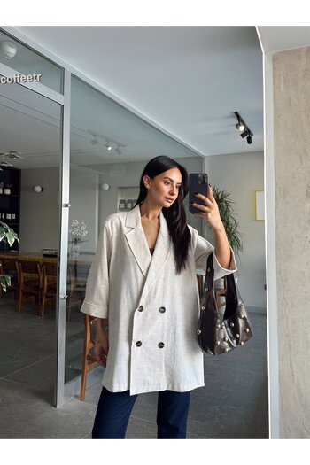 mydukkan.co Salaş Yırtmaçlı Keten Ceket
