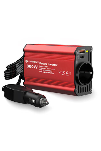Techsuit Invertor electric 220V, 300W FlexiCarVolt IA1, red