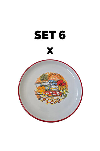 Cesiro Set 6 piese Farfurie intinsa, 28.5 cm, Decor Pizza