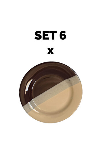 Cesiro Set 6 pieces Dessert Plate, 19 cm, Cream Brown