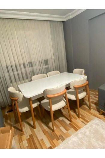 asaella mobilya Terra Ligna Beyaz 80x132 Açılabilir Mdf Masa Yemek Odası Takımı, Mutfak Takımı 6 Adet Sandalye