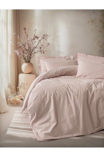 Cotton Box Plain Double Duvet Cover Set Plain Powder