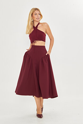 FARBE ER FASHION Madonna Burgundy Skirt