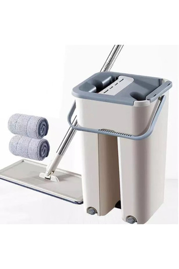 novim Mop and Bucket Set with Wringer Dual-Chamber Design for Washing and Drying – Includes 2 Mop Refills