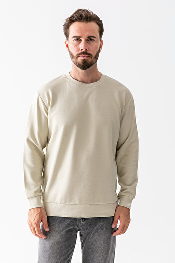 JB John Borners Men's Crew Neck Textured 100% Cotton Sweatshirt Stone - 25K 1010
