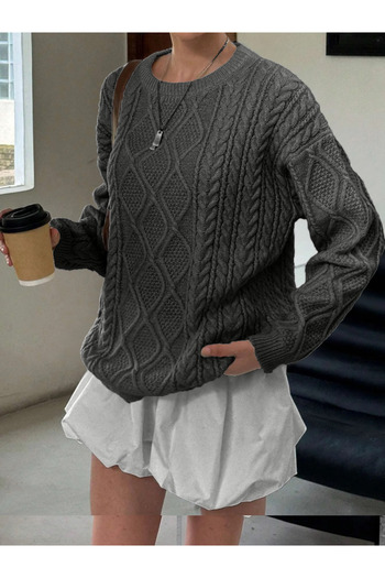 TRQOM Women's Comfortable Fit Hair Knitted Patterned Crew Neck Casual Winter Anthracite Knitwear Sweater