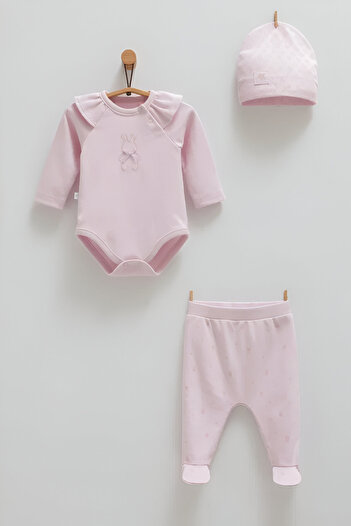 Caramell Cute Rabbi̇t Body Pants Hat Set - Lila