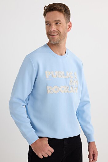 Tudors Unisex Oversize Wide Cut Cotton Soft Textured Fleece Inside Printed Blue Sweatshirt